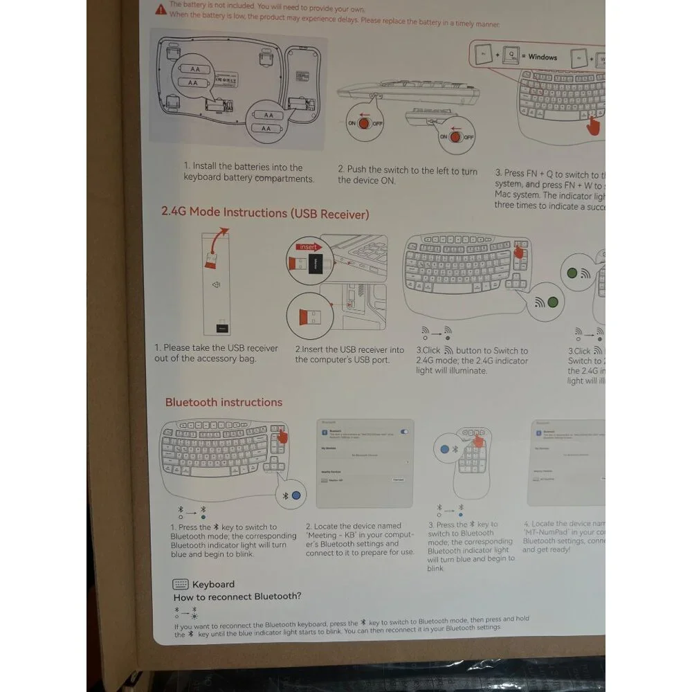Ergonomic Wireless Keyboard & Number Pad Combo BTK9330 Meetion NEW IN BOX